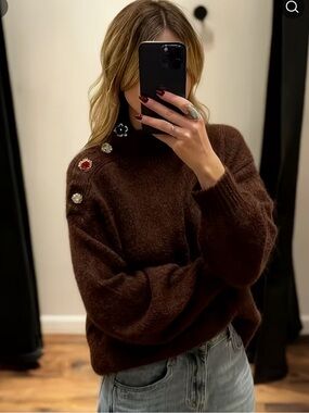 Brown Embellished Crewneck Sweater. Size Small. NWOT.